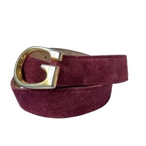 Vintage Genuine GUCCI Plum Suede Belt With Gold G Logo Buckle 75 30